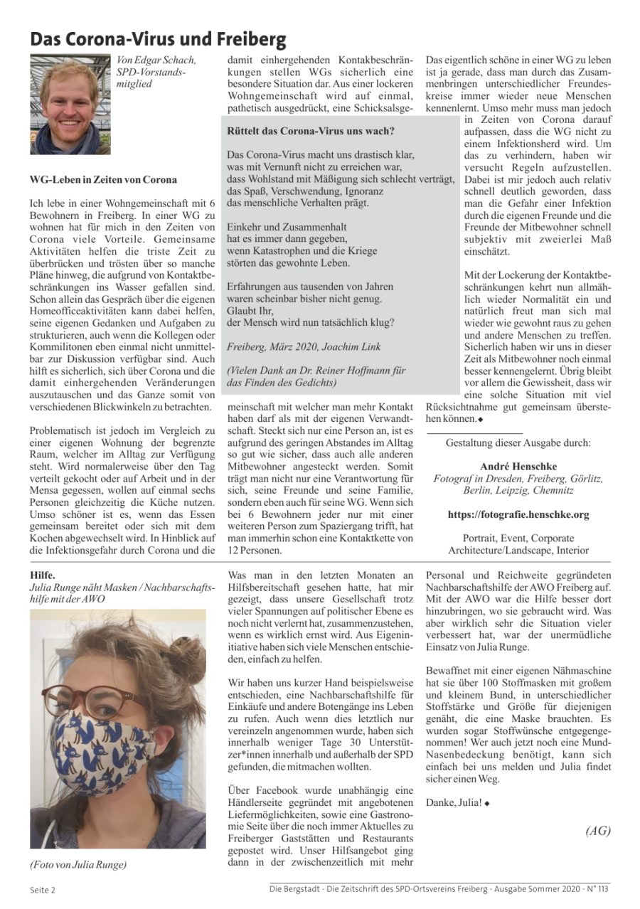 Die Bergstadt - Die Zeitschrift des SPD-Ortsvereins Freiberg - Ausgabe Sommer 2020 - N° 113 - Seite 2