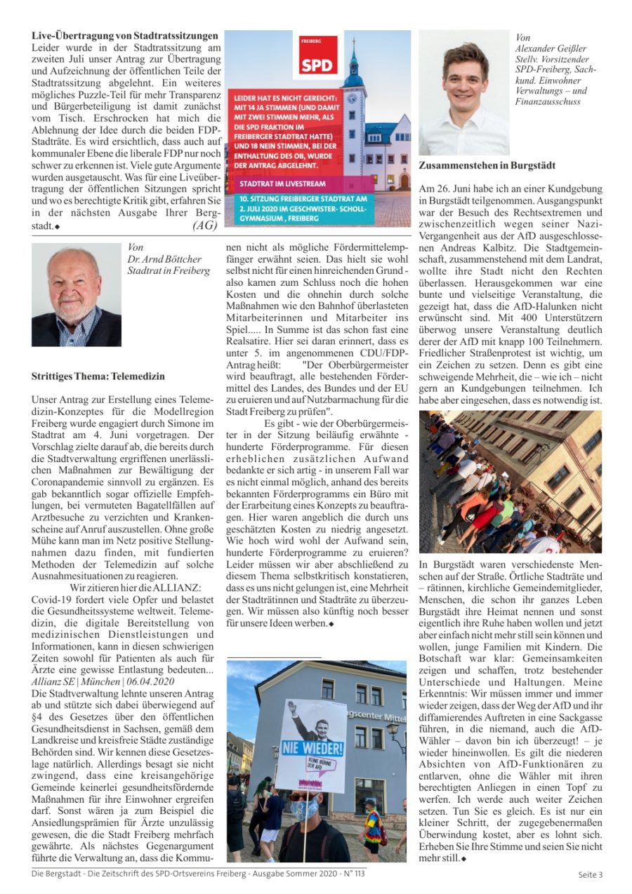 Die Bergstadt - Die Zeitschrift des SPD-Ortsvereins Freiberg - Ausgabe Sommer 2020 - N° 113 - Seite 2