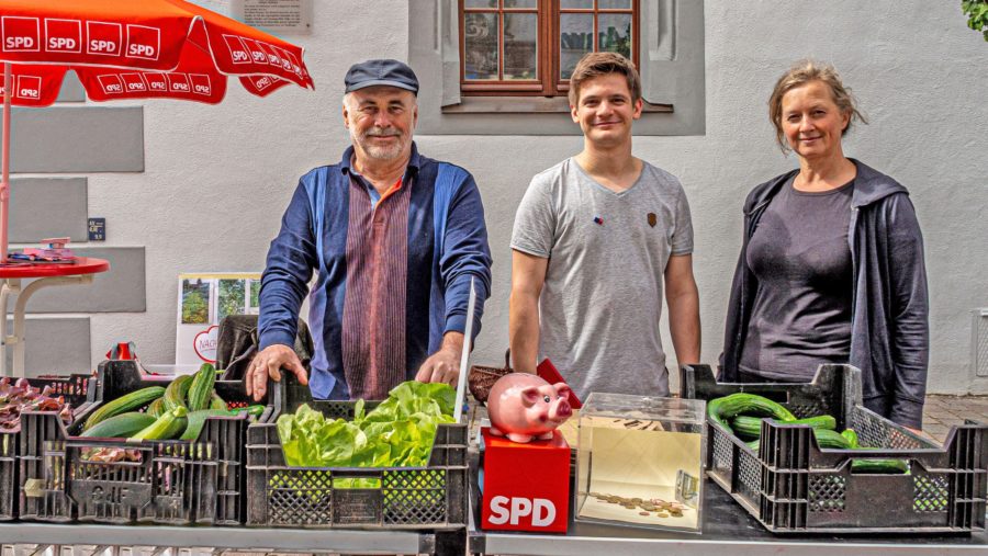 SPD Infostand auf dem Rathausplatz in Freiberg, Juli 2020